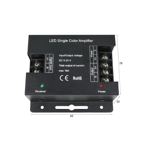 [CL7006] Amplificatore PWM High Speed Power Amplifier Per Striscia Bobina Led 5V 12V 24V 16A Mono Colore 1 Canale AP101