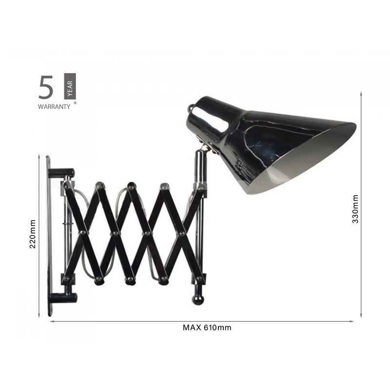 [LD40431] Applique Lampada Da Parete Fisarmonica Con Braccio Regolabile Colore Acciaio Crome Attacco E27 SKU-40431