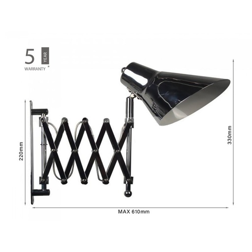 [LD40431] Applique Lampada Da Parete Fisarmonica Con Braccio Regolabile Colore Acciaio Crome Attacco E27 SKU-40431