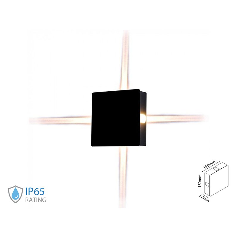 [LD8211C] Applique Lampada LED da Muro Quadrato 4X1W 3000K Carcassa Nera IP65 Illuminazione 4 Lati SKU-8211