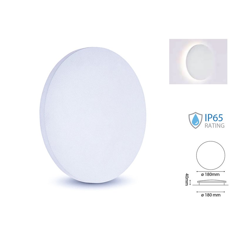 [LD7526C] Applique Lampada LED da Muro Rotonda 9W 3000K Effetto Sole IP65 Carcassa Bianca SKU-7526