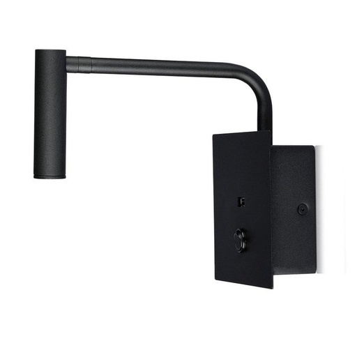 [LD1487C] Applique Lampada Led Da Parete Hotel Per Lettura 3W 3000K Con Interruttore e Caricatore USB 5V 2A Colore Nero SKU-211487