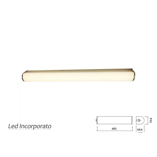 [LD3916N] Applique Lampada Led Da Parete Moderna 10W Tappo Cromato Lunghezza 605mm 4000K Per Specchio Bagno SKU-3916