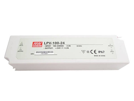 [MW-LPV-100-24] Alimentatore Trasformatore CV MW MEAN WELL Impermeabile IP67 24V 100W 4,2A LPV-100-24 Input 220V e 110V