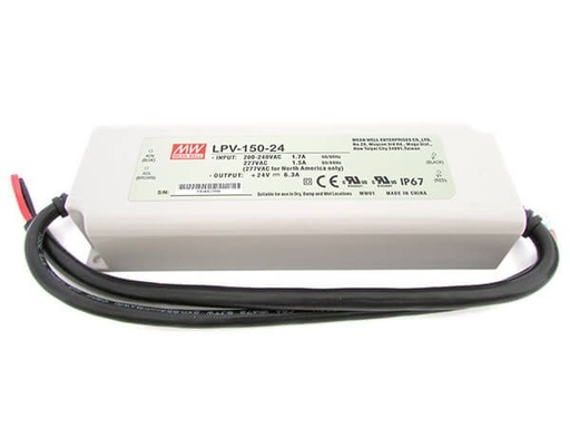 [MW-LPV-150-24] Alimentatore Trasformatore CV MW MEAN WELL Impermeabile IP67 24V 150W 6,3A LPV-150-24 Input 220V e 110V Input 220V e 110V