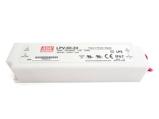 [MW-LPV-60-24] Alimentatore Trasformatore CV MW MEAN WELL Impermeabile IP67 24V 60W 2,5A LPV-60-24 Input 220V e 110V
