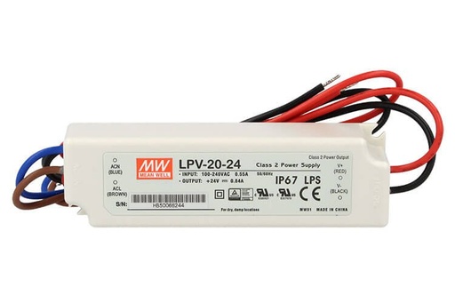 [MW-LPV-20-24] Alimentatore Trasformatore CV MW MEAN WELL LPV-20-24 24V 20W 0,84A Impermeabile IP67 Input 220V e 110V