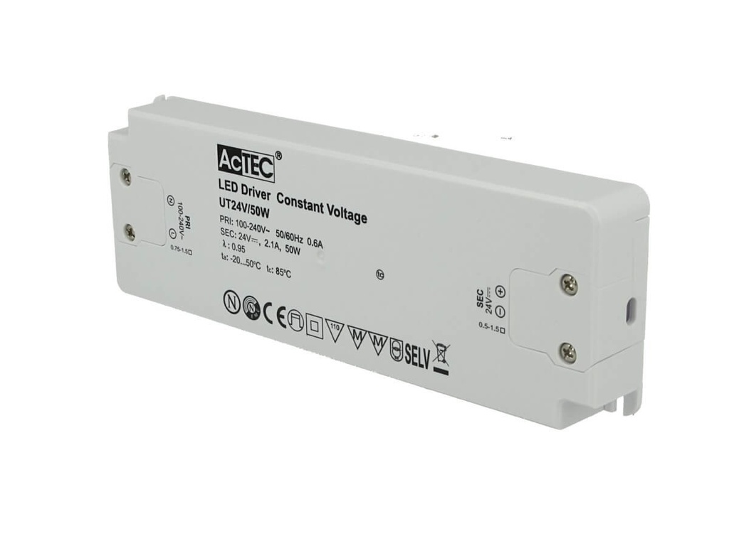 Alimentatore Trasformatore CV Slim 24V 50W 2,1A Voltaggio Costante 187x62x22mm