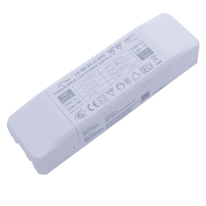 [ER-LS-30-24] Alimentatore Trasformatore LED Cerificato ENEC Output 30W 24V 1.25A Input 220V Compatibile PLC-30-24