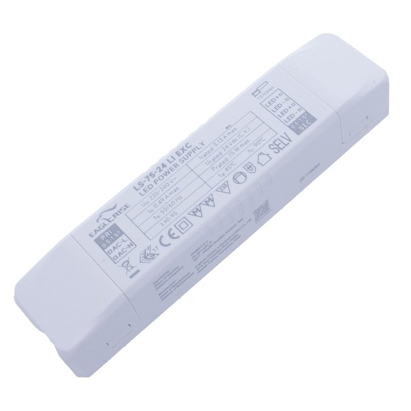 [ER-LS-75-24] Alimentatore Trasformatore LED Cerificato ENEC Output 75W 24V 3.13A Input 220V Compatibile PLC-60-24