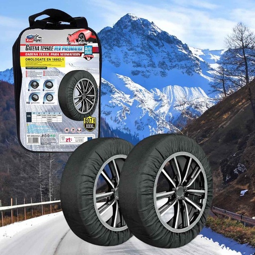 [CN202442] Calze Da Neve per Auto Omologate EN 16662-1-2020 Colore Nero Misura XXXL Catena Tessile Per Pneumatici