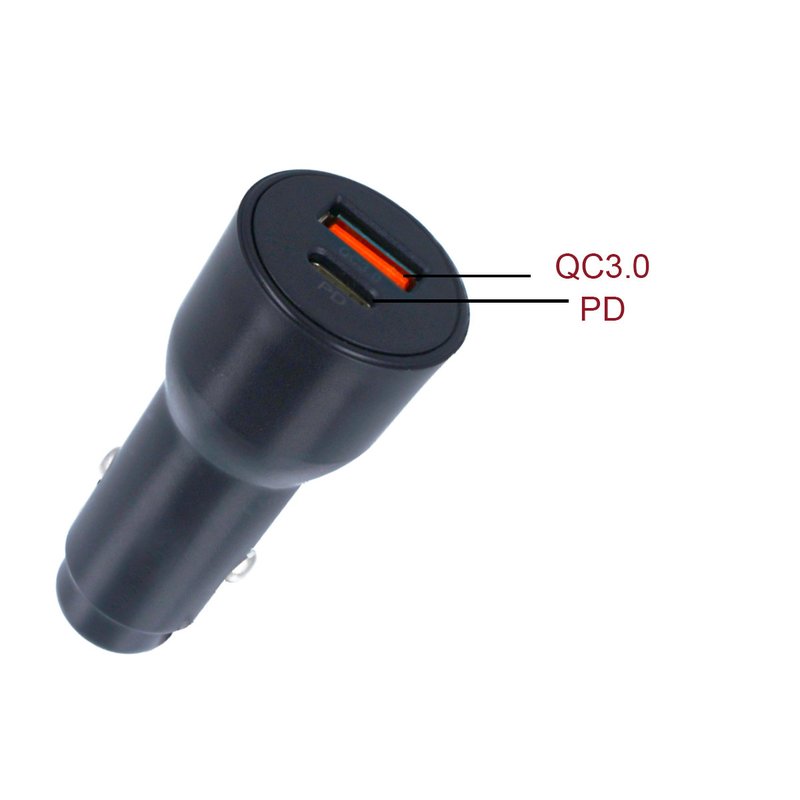 [AC880929] Caricatore auto USB-C PD 18W e USB-A QC3.0, 2 porte, rotondo 29mm