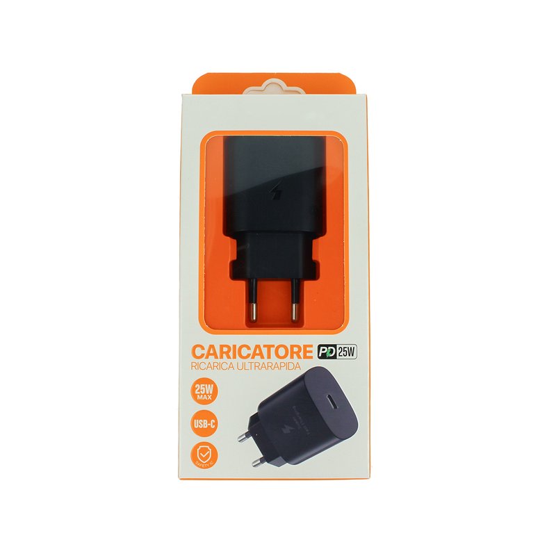 [AC80918] Caricatore USB-C 25W nero PD, ricarica rapida 5V 3A / 9V 2,77A