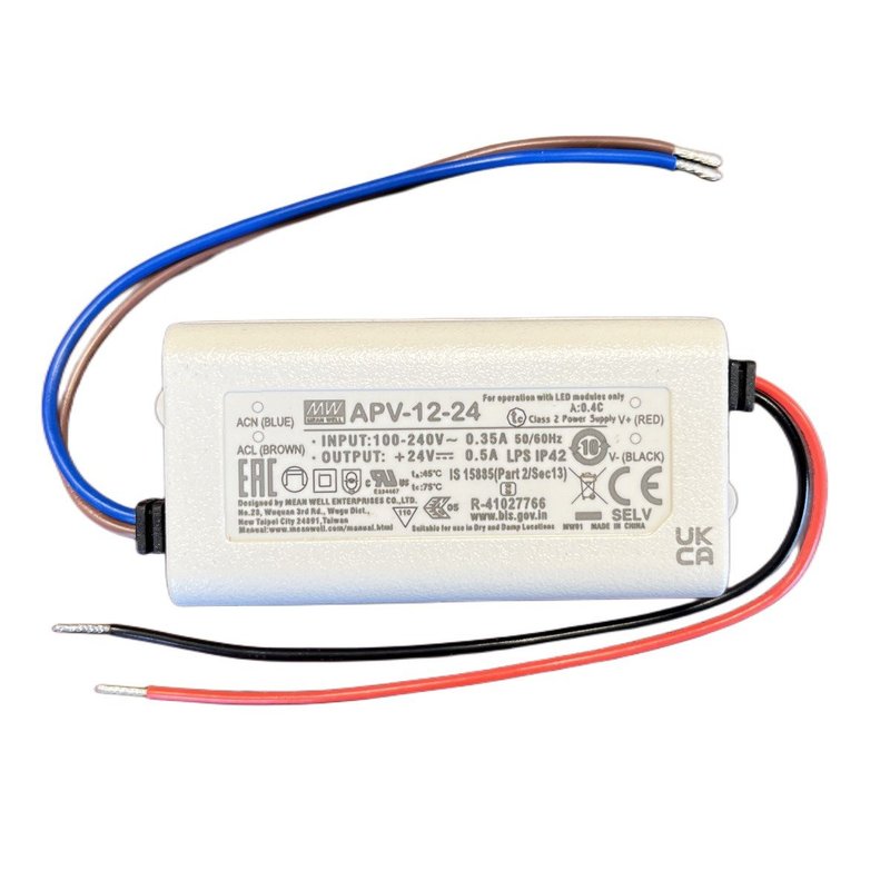 [MW-APV-12-24] MW MEAN WELL APV-12-24 Alimentatore 12W 24V 0,5A IP30 Input 220V e 110V