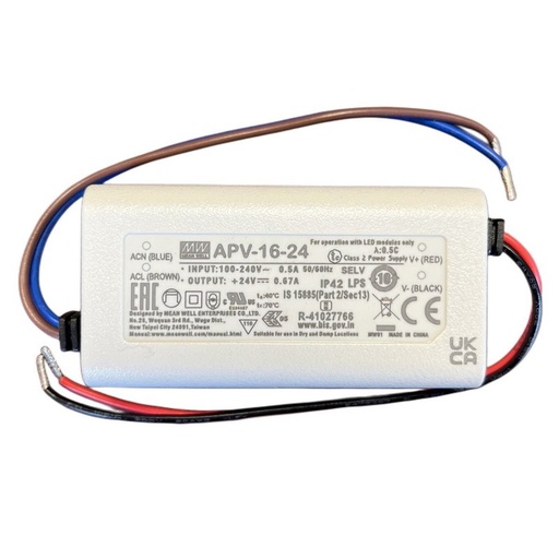 [MW-APV-16-24] MW MEAN WELL APV-16-24 Alimentatore 16W 24V 0,67A IP30 Input 220V e 110V