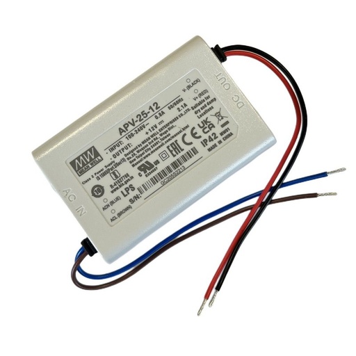 [MW-APV-25-12] MW MEAN WELL APV-25-12 Alimentatore 25W 12V 2,1A IP30 Input 220V e 110V