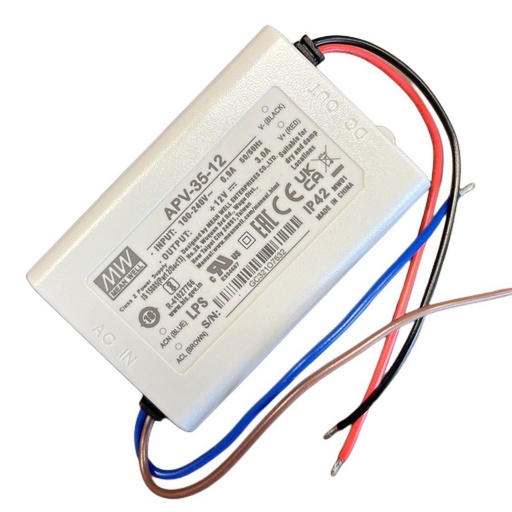 [MW-APV-35-12] MW MEAN WELL APV-35-12 Alimentatore 35W 12V 3A IP30 Input 220V e 110V