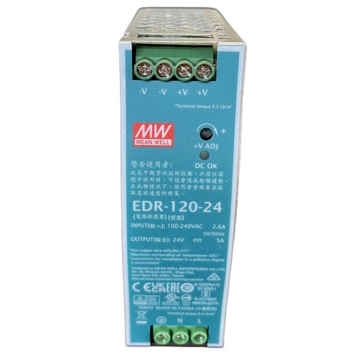 [MW-EDR-120-24] MW MEAN WELL EDR-120-24 Alimentatore Guida DIN 120W 24V 5A Input 220V e 110V