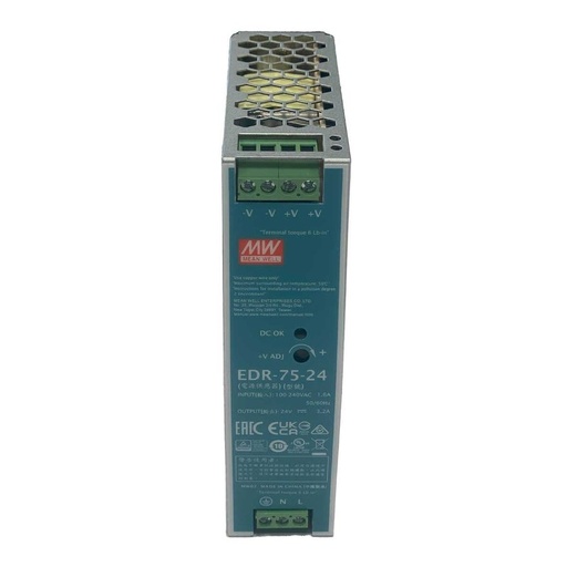[MW-EDR-75-24] MW MEAN WELL EDR-75-24 Trasformatore Rotaia Industriale 24V 75W 3,2A Barra Guida DIN Input 220V 110V