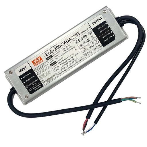 [MW-ELG-200-24DA-3Y] MW MEAN WELL ELG-200-24DA-3Y Alimentatore Dimmerabile DALI IP67 200W 24V 8,4A Input 220V e 110V