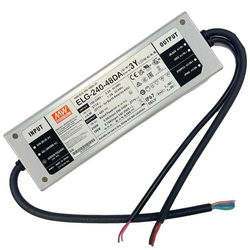 [MW-ELG-240-48DA-3Y] MW MEAN WELL ELG-240-48DA-3Y Alimentatore IP67 200W 48V 5A Input 220V e 110V Dimmerabile DALI