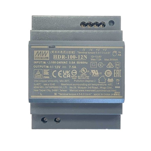 [MW-HDR-100-12N] MW MEAN WELL HDR-100-12N Alimentatore Guida DIN 100W 12V 7,5A Input 220V e 110V