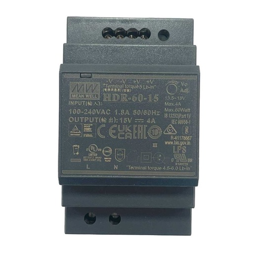[MW-HDR-60-15] MW MEAN WELL HDR-60-15 Trasformatore Rotaia Industriale 15V 4A 60W Barra Guida DIN Rail Power Supply Universale