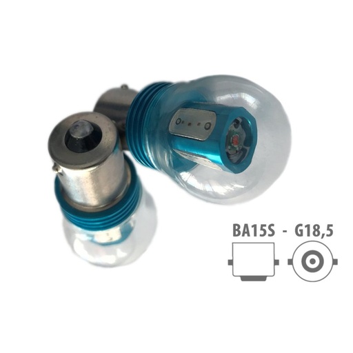 [ABC463] Coppia 2 Lampade Led BA15S 1156 P21W Colore Rosso 4 Power Led Da 2 W + 1 Led Cree da 5W Frontale 12V 13W