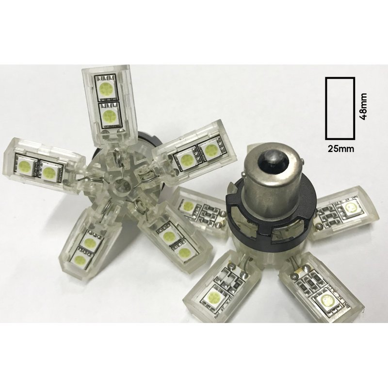 [ABC488] Coppia 2 lampade LED BA15S 1156 12V bianco freddo 6000K, 15 SMD 5050, 2W forma ombrello
