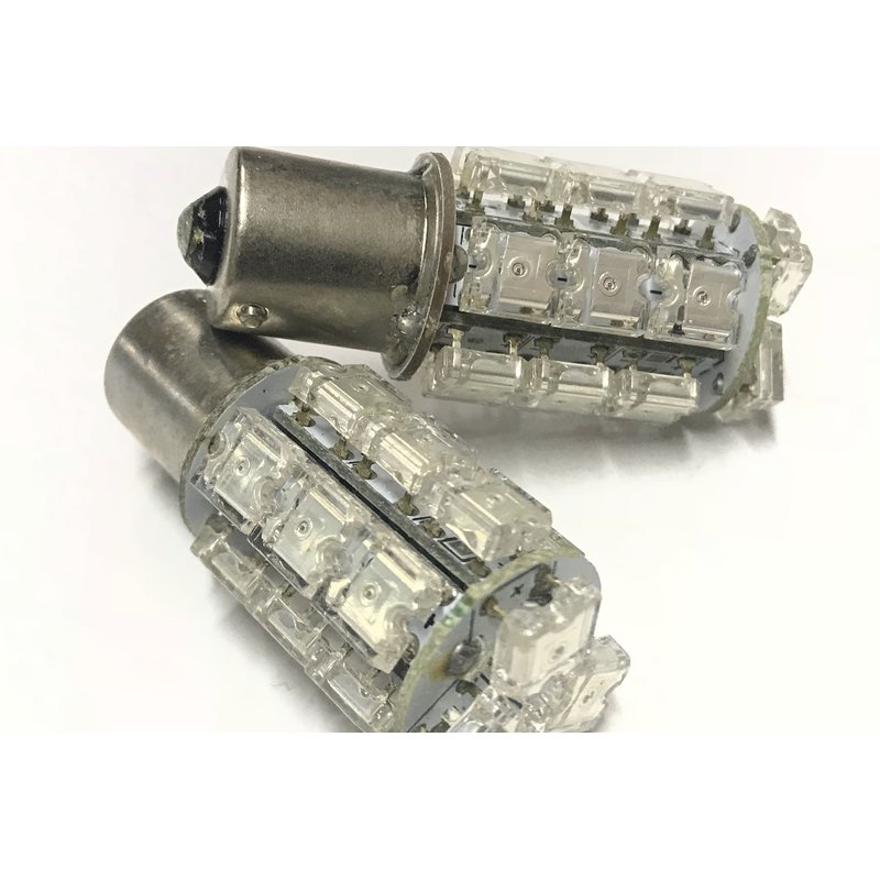 [ABC327] Coppia lampade LED BA15S 1156 P21W, 18 LED F5 quadrati, rosso 12V 3W