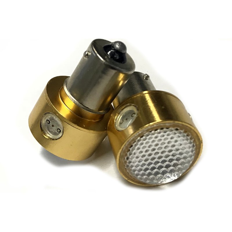[ABC523] Coppia 2 Lampade LED BA15S 1156 12V giallo arancione, Power LED laterali e frontale, 5W