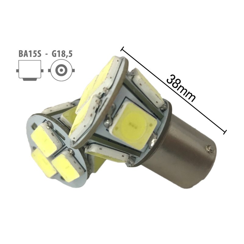 [ABC541] Coppia 2 Lampade LED BA15S 1156 12V bianco freddo 6000K, 8 SMD 9080, 4W