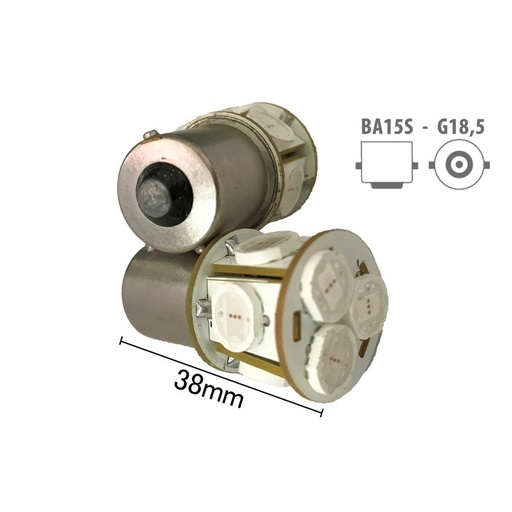 [ABC457] Coppia 2 Lampade Led BA15S 1156 P21W Con 8 Smd 9080 Colore Giallo Arancione 12V 4W