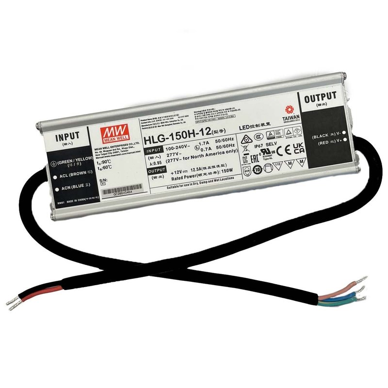 [MW-HLG-150H-12] MW MEAN WELL HLG-150H-12 Alimentatore Led Driver CC CV 150W 12V 12,5A IP67 Input 220V 110V