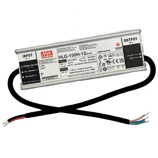 [MW-HLG-150H-12] MW MEAN WELL HLG-150H-12 Alimentatore Led Driver CC CV 150W 12V 12,5A IP67 Input 220V 110V