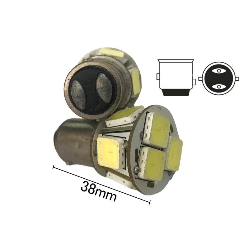 [ABC490] Coppia 2 lampade LED BAY15D 1157 12V bianco freddo 6000K, 8 SMD 9080, 4W