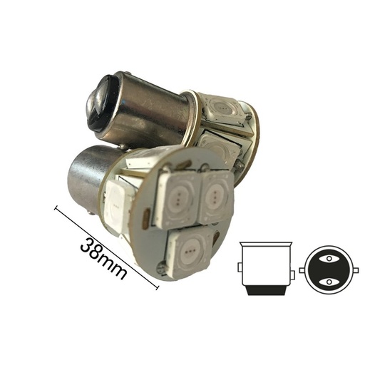 [ABC227] Coppia 2 Lampade Led BAY15D 1157 P21/5W Con 8 Smd 9080 Colore Rosso 12V 4W