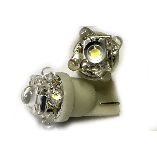 [ABC184] Coppia 2 Lampade Led T10 Con 1 Led F5 Flux + 4 Led F3 Colore Bianco Freddo 6000K 12V 0,2W