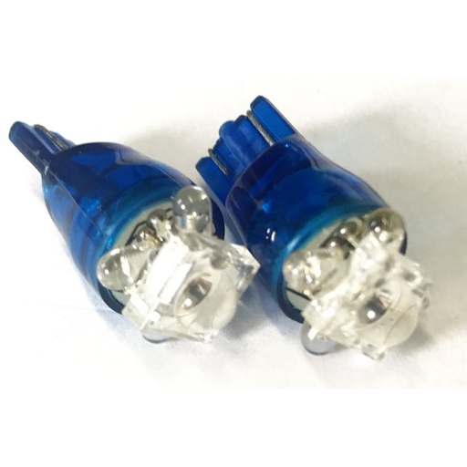 [ABC397] Coppia 2 Lampade Led T10 Con 1 Led F5 Flux + 4 Led F3 Colore Blu Blue 12V 0,2W