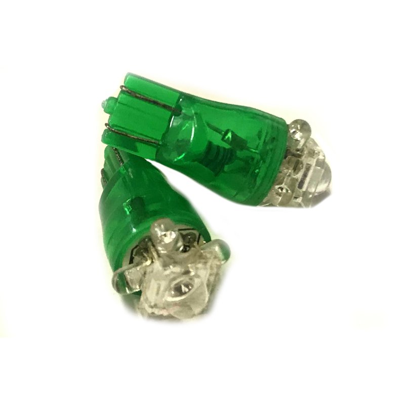 [ABC369] Coppia lampade LED T10 W5W, 1 LED F5 Flux + 4 LED F3, verde 12V 0,2W