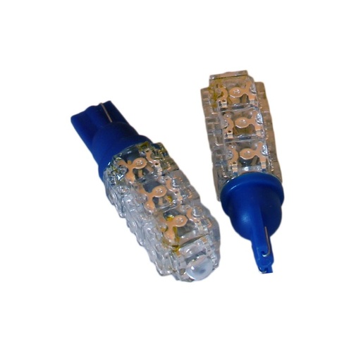 [ABC535] Coppia 2 Lampade Led T10 Con 13 Led F5 Flux Colore Blue Blu 12V 2W