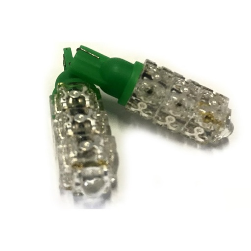 [ABC409] Coppia 2 Lampade Led T10 Con 13 Led F5 Flux Colore Verde Green 12V 2W