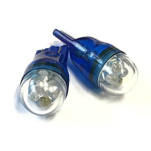 [ABC502] Coppia 2 Lampade Led T10 Con 4 Led F3 Cappuccio Tondo Colore Blu Blue 12V 0,2W