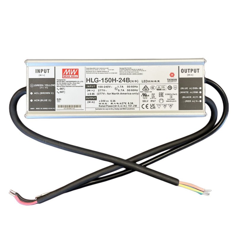 [MW-HLG-150H-24B] MW MEAN WELL HLG-150H-24B Alimentatore IP67 150W 24V 6,3A Dimmerabile 1-10V PWM Input 220V e 110V