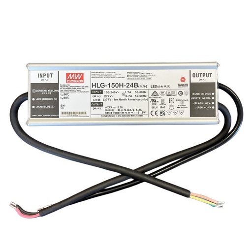 [MW-HLG-150H-24B] MW MEAN WELL HLG-150H-24B Alimentatore IP67 150W 24V 6,3A Dimmerabile 1-10V PWM Input 220V e 110V