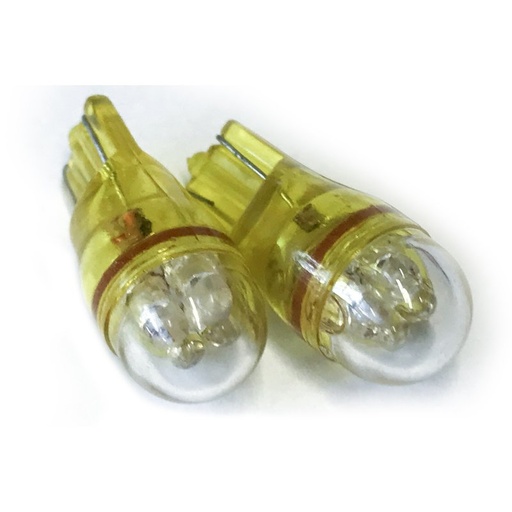 [ABC506] Coppia 2 Lampade Led T10 Con 4 Led F3 Cappuccio Tondo Colore Giallo Yellow 12V 0,2W