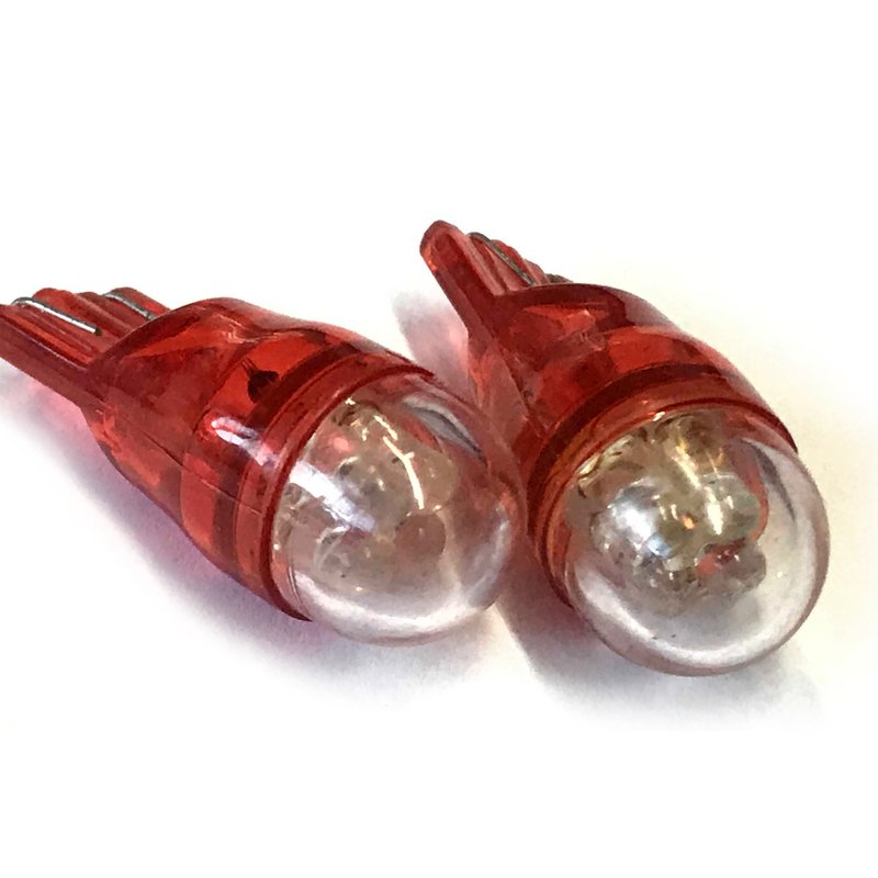 [ABC545] Coppia 2 Lampade LED T10 W5W 12V rosso, 4 LED F3 cappuccio tondo, 0,2W