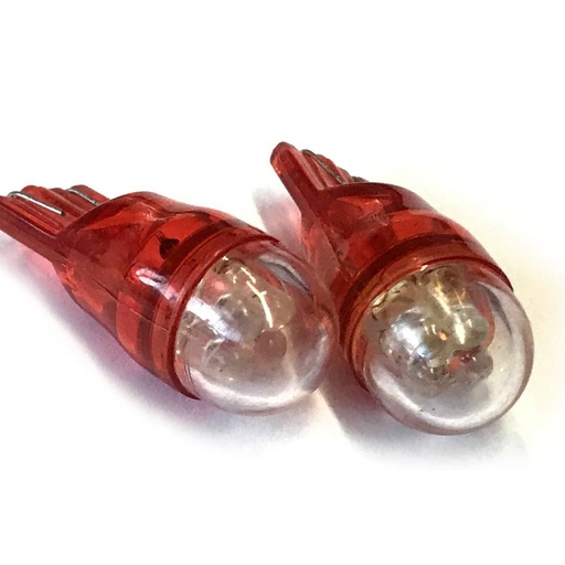 [ABC545] Coppia 2 Lampade Led T10 Con 4 Led F3 Cappuccio Tondo Colore Rosso Red 12V 0,2W