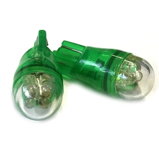 [ABC501] Coppia 2 Lampade Led T10 Con 4 Led F3 Cappuccio Tondo Colore Verde Green 12V 0,2W