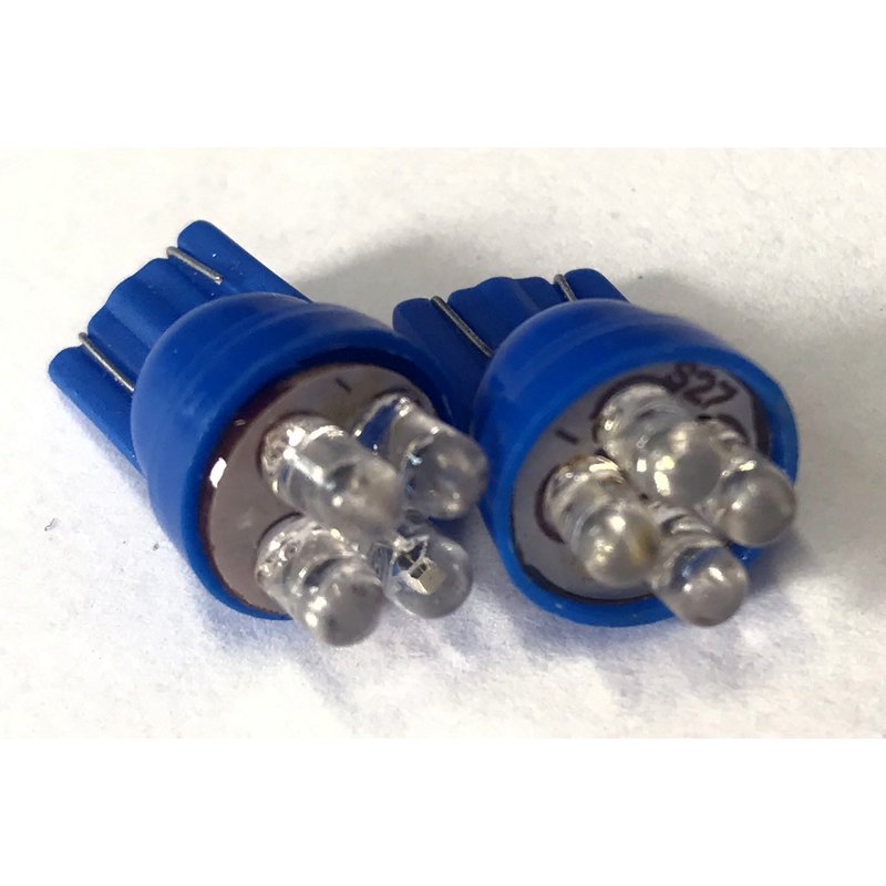 [ABC014] Coppia lampade LED T10 12V 0,2W, 4 LED F3 blu, attacco W5W, luce decorativa